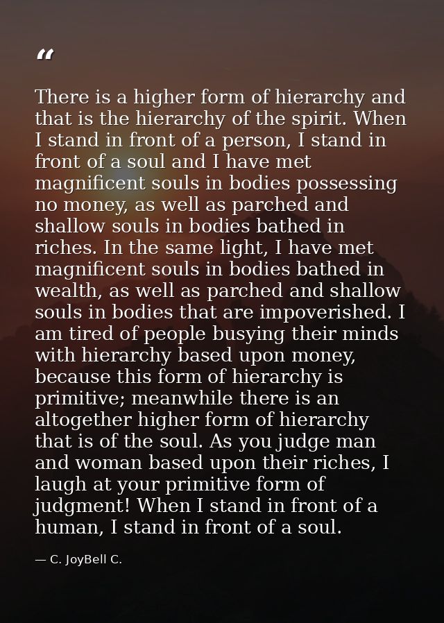 There is a higher form of hierarchy and that is the hierarchy of the spirit. When I stand in front of a person, I stand  — C. JoyBell C.