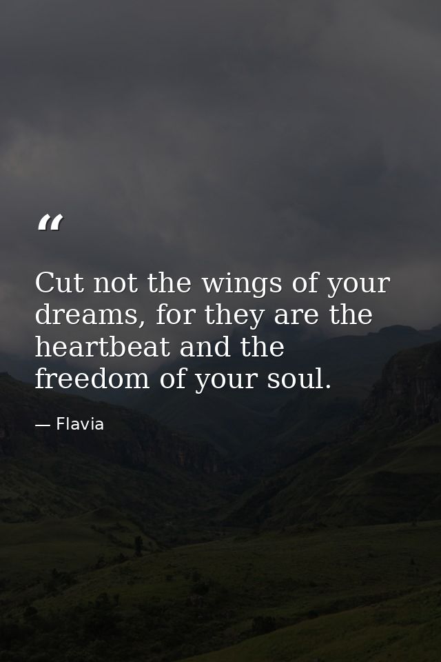 Cut not the wings of your dreams, for they are the heartbeat and the freedom of your soul. — Flavia