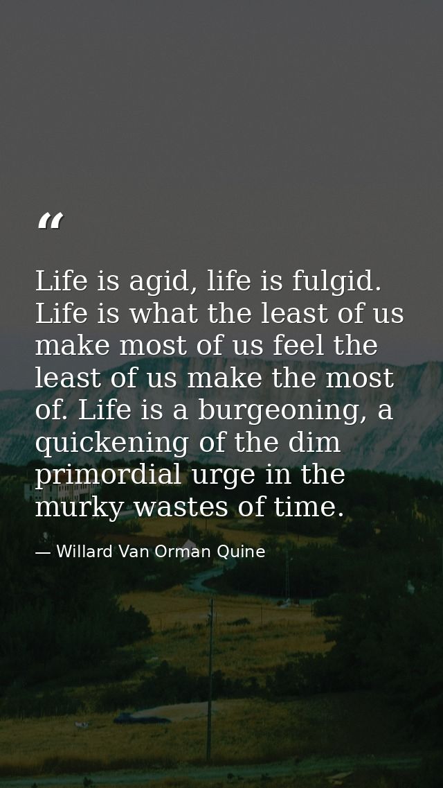 Life is agid, life is fulgid. Life is what the least of us make most of us feel the least of us make the most of. Life i — Willard Van Orman Quine
