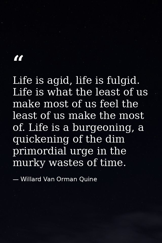 Life is agid, life is fulgid. Life is what the least of us make most of us feel the least of us make the most of. Life i — Willard Van Orman Quine