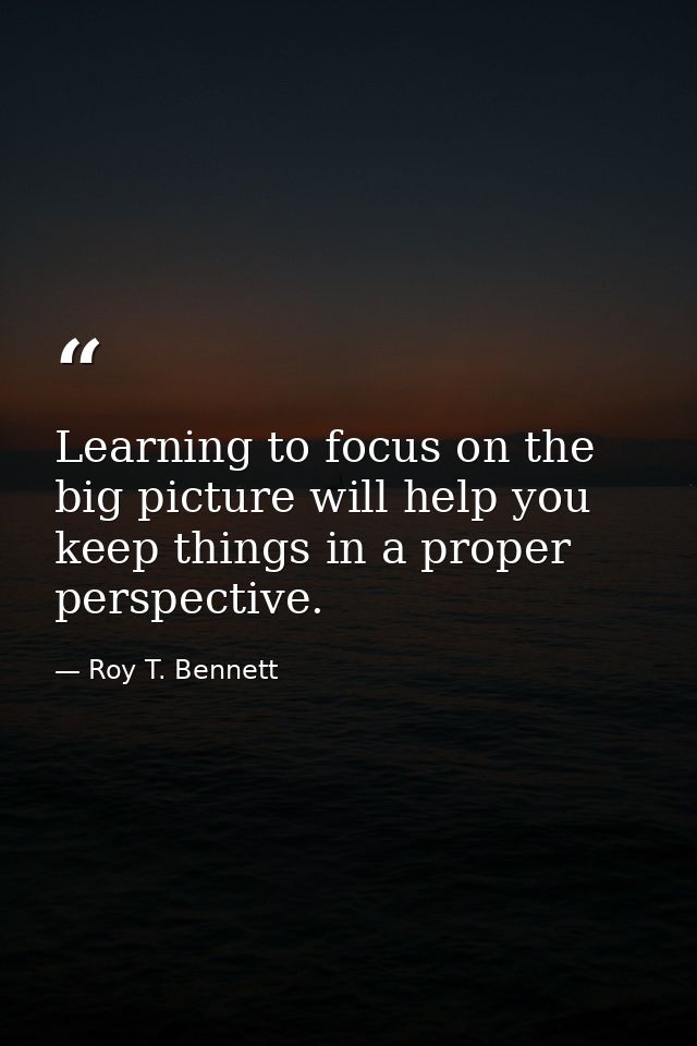 Learning to focus on the big picture will help you keep things in a proper perspective. — Roy T. Bennett