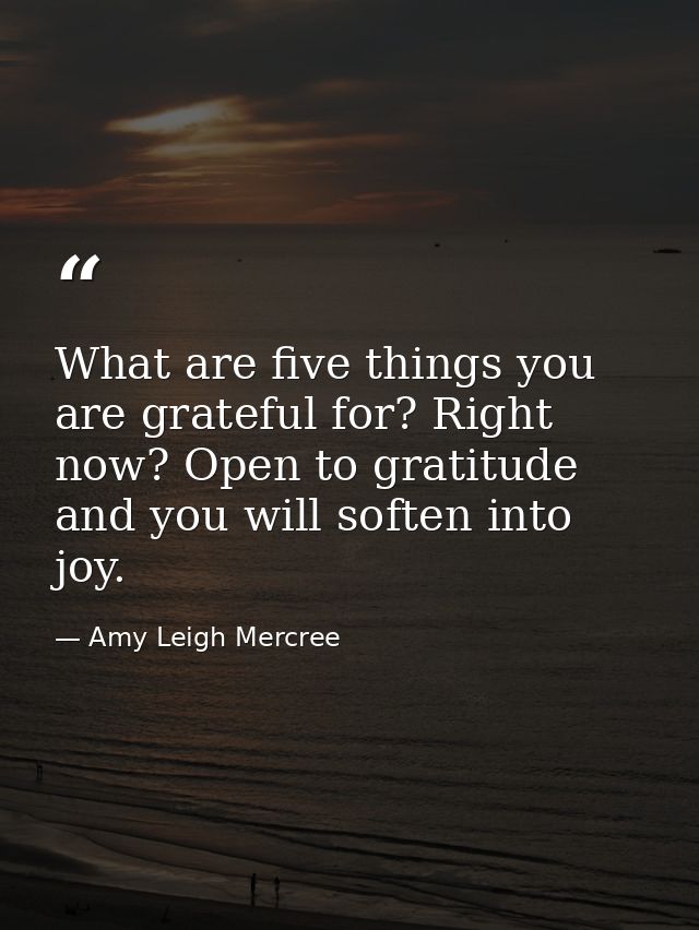 What are five things you are grateful for? Right now? Open to gratitude and you will soften into joy. — Amy Leigh Mercree