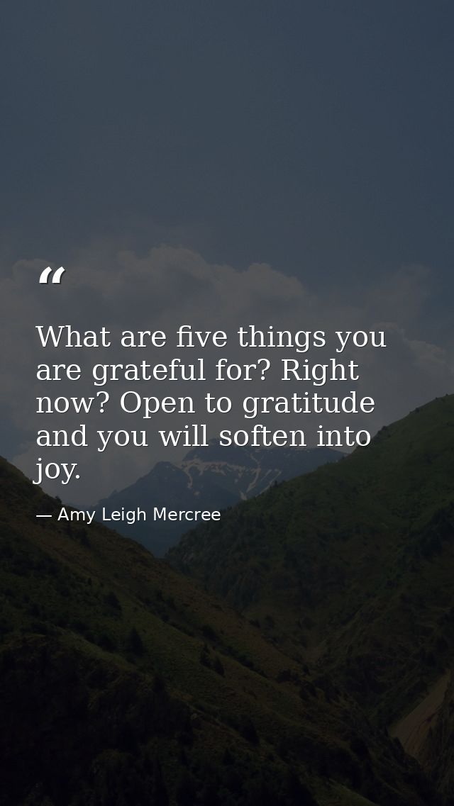 What are five things you are grateful for? Right now? Open to gratitude and you will soften into joy. — Amy Leigh Mercree