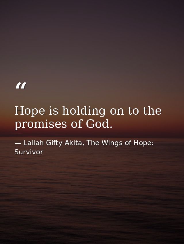 Hope is holding on to the promises of God. — Lailah Gifty Akita, The Wings of Hope: Survivor