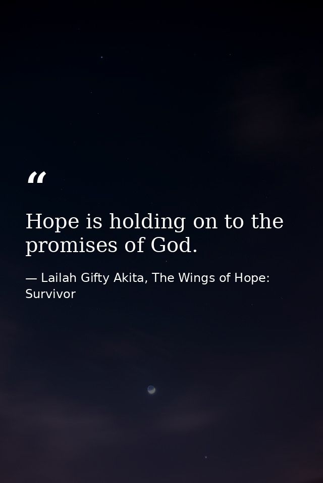 Hope is holding on to the promises of God. — Lailah Gifty Akita, The Wings of Hope: Survivor