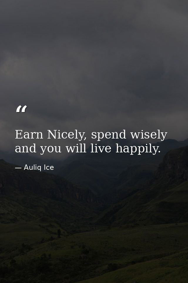 Earn Nicely, spend wisely and you will live happily. — Auliq Ice