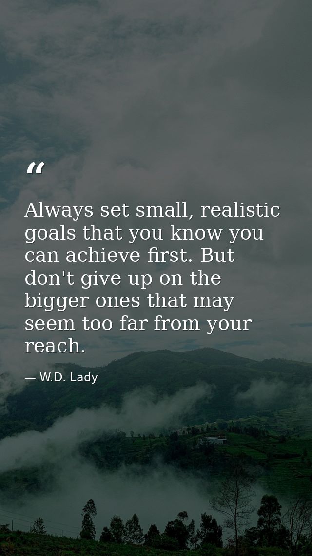 Always set small, realistic goals that you know you can achieve first. But don't give up on the bigger ones that may see — W.D. Lady