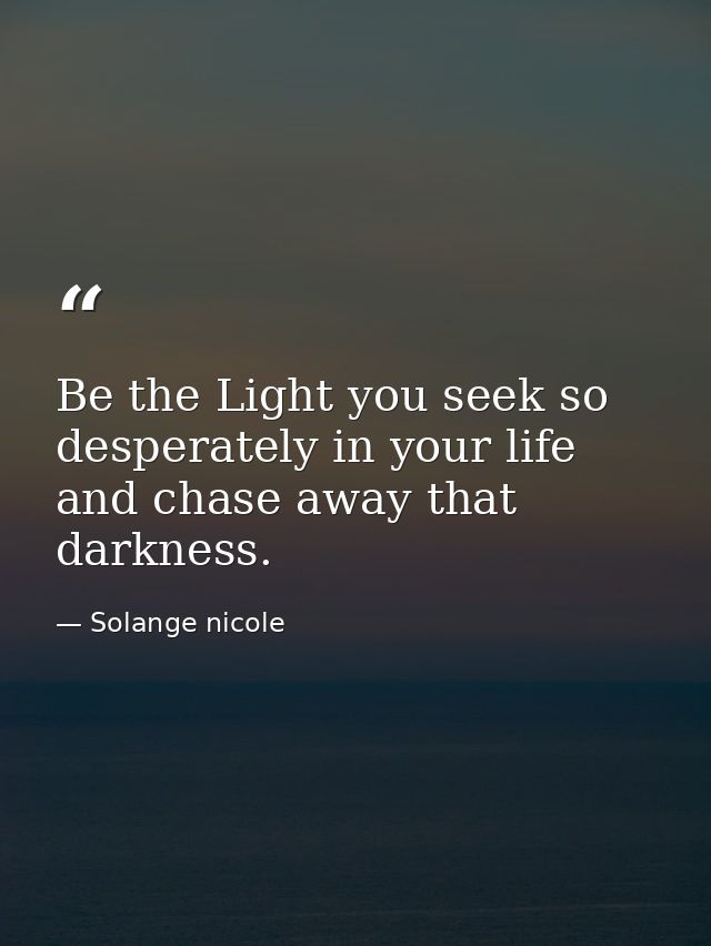 Be the Light you seek so desperately in your life and chase away that darkness. — Solange nicole