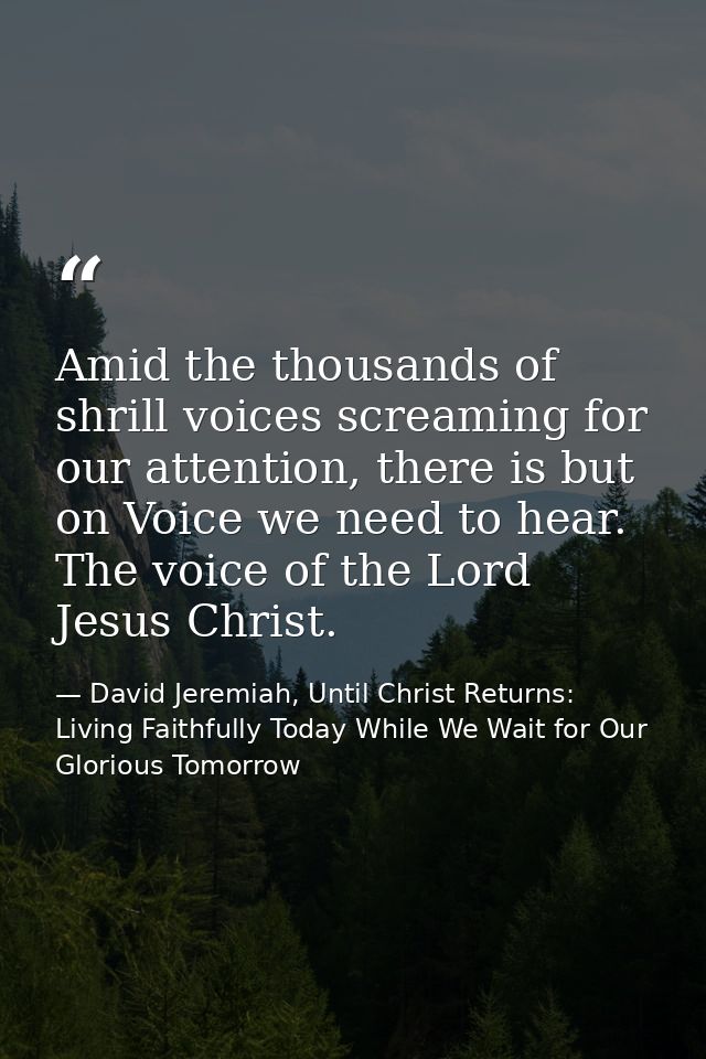Amid the thousands of shrill voices screaming for our attention, there is but on Voice we need to hear. The voice of the — David Jeremiah, Until Christ Returns: Living Faithfully Today While We Wait for Our Glorious Tomorrow