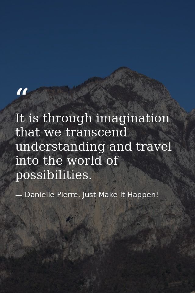 It is through imagination that we transcend understanding and travel into the world of possibilities. — Danielle Pierre, Just Make It Happen!