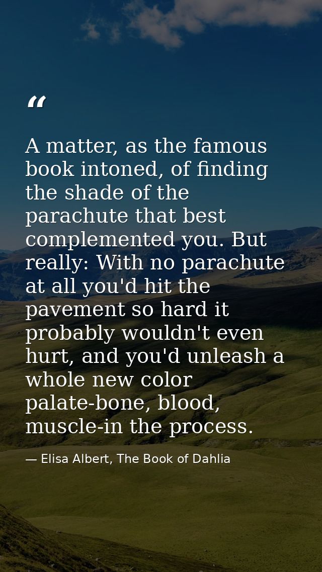 A matter, as the famous book intoned, of finding the shade of the parachute that best complemented you. But really: With — Elisa Albert, The Book of Dahlia