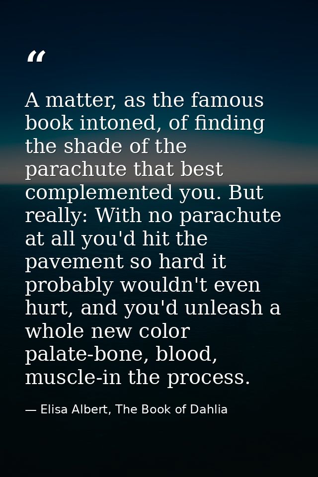 A matter, as the famous book intoned, of finding the shade of the parachute that best complemented you. But really: With — Elisa Albert, The Book of Dahlia