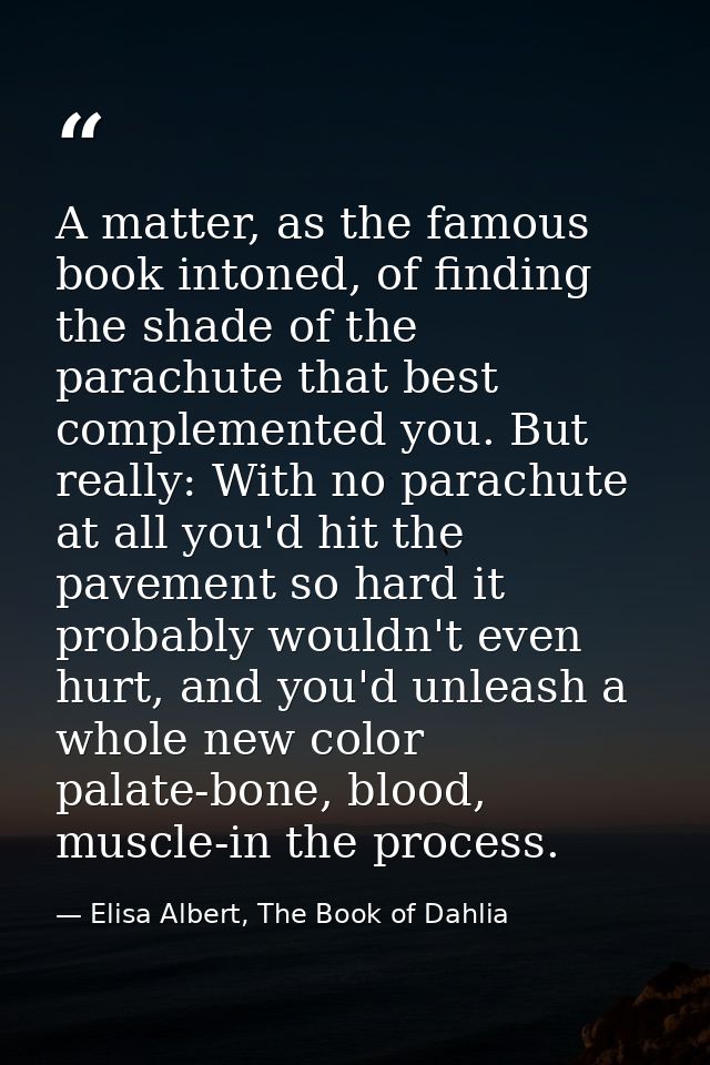 A matter, as the famous book intoned, of finding the shade of the parachute that best complemented you. But really: With — Elisa Albert, The Book of Dahlia