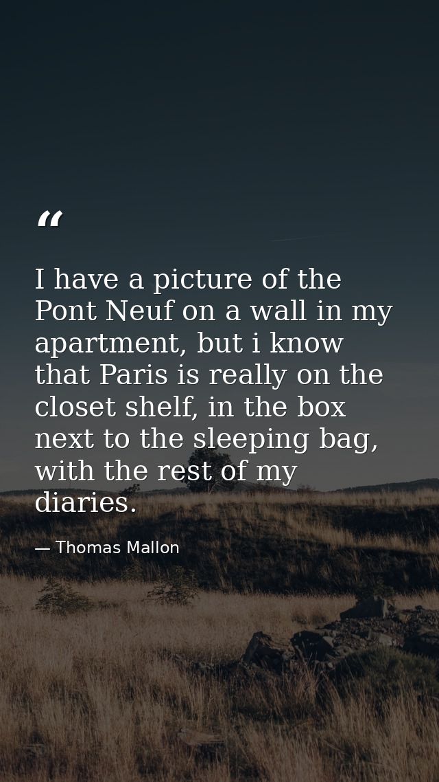 I have a picture of the Pont Neuf on a wall in my apartment, but i know that Paris is really on the closet shelf, in the — Thomas Mallon