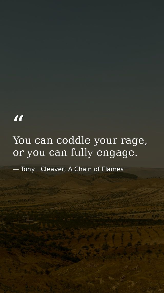 You can coddle your rage, or you can fully engage. — Tony   Cleaver, A Chain of Flames