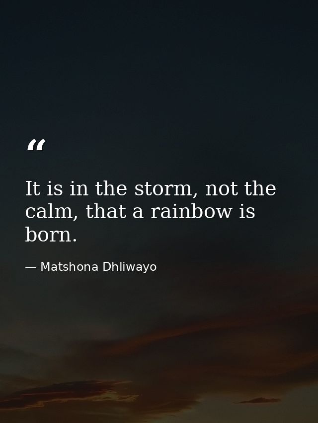 It is in the storm, not the calm, that a rainbow is born. — Matshona Dhliwayo