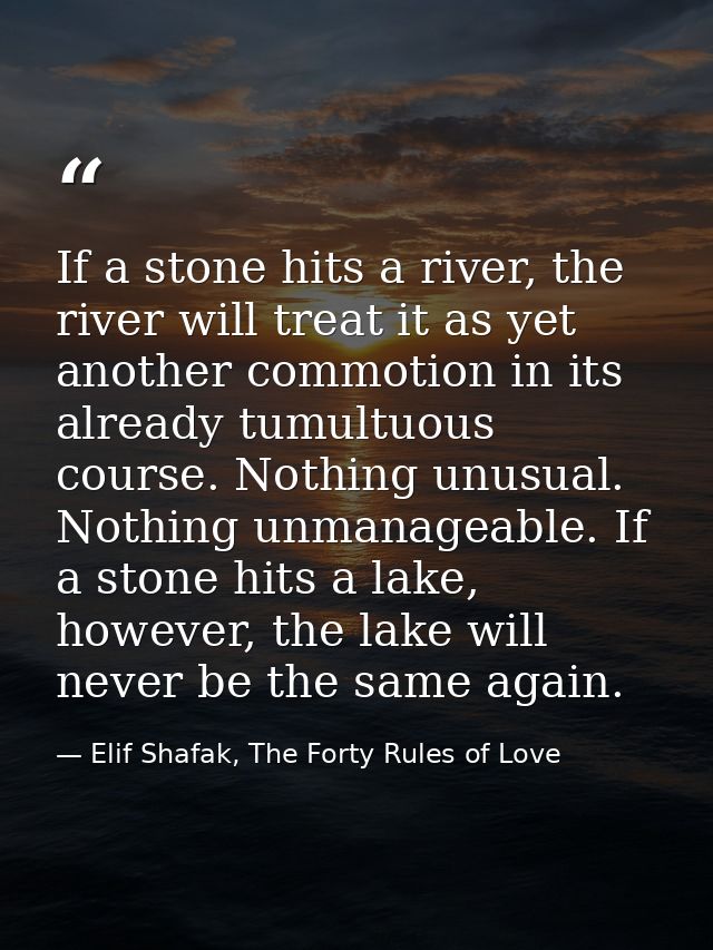 If a stone hits a river, the river will treat it as yet another commotion in its already tumultuous course. Nothing unus — Elif Shafak, The Forty Rules of Love
