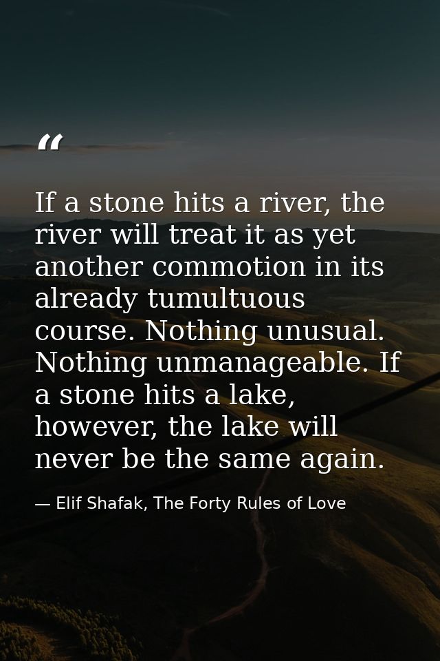 If a stone hits a river, the river will treat it as yet another commotion in its already tumultuous course. Nothing unus — Elif Shafak, The Forty Rules of Love