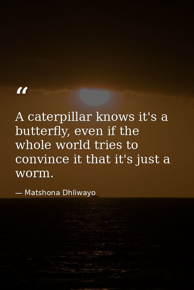 A caterpillar knows it's a butterfly, even if the whole world tries to convince it that it's just a worm. — Matshona Dhliwayo