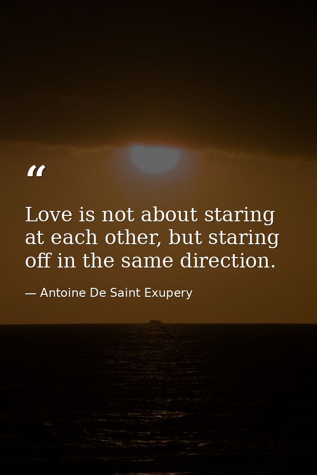 Love is not about staring at each other, but staring off in the same direction. — Antoine De Saint Exupery