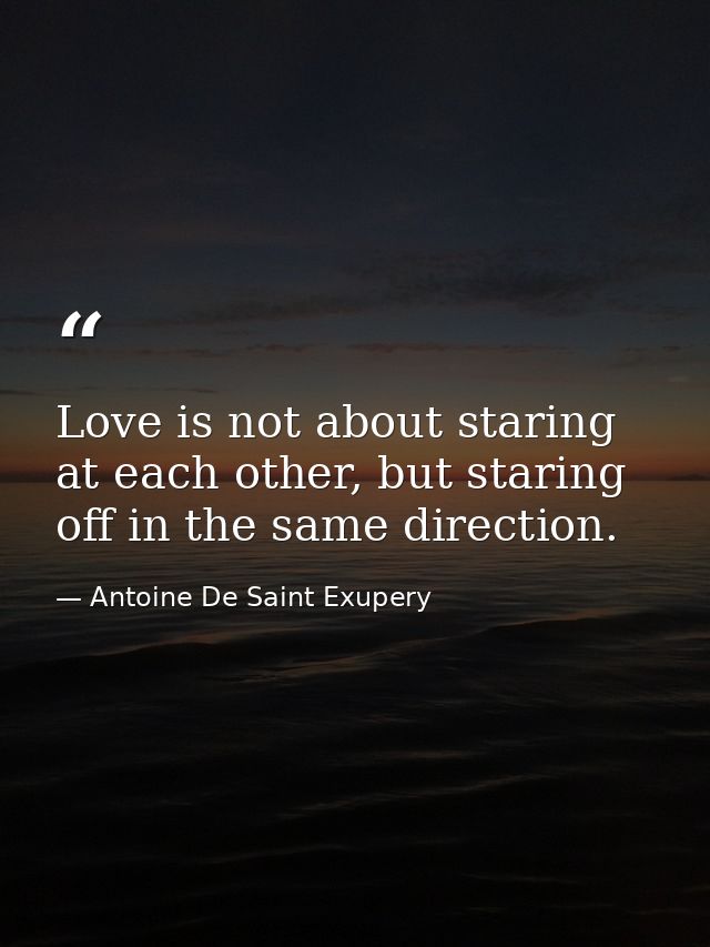 Love is not about staring at each other, but staring off in the same direction. — Antoine De Saint Exupery