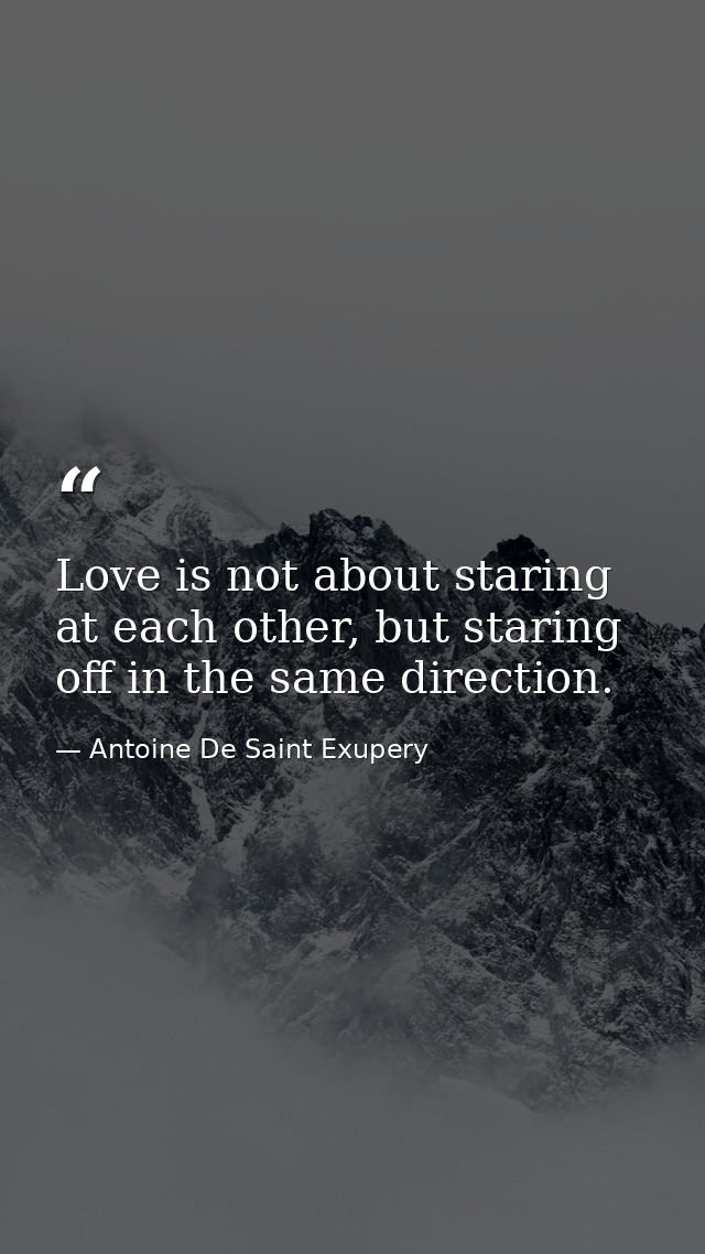 Love is not about staring at each other, but staring off in the same direction. — Antoine De Saint Exupery