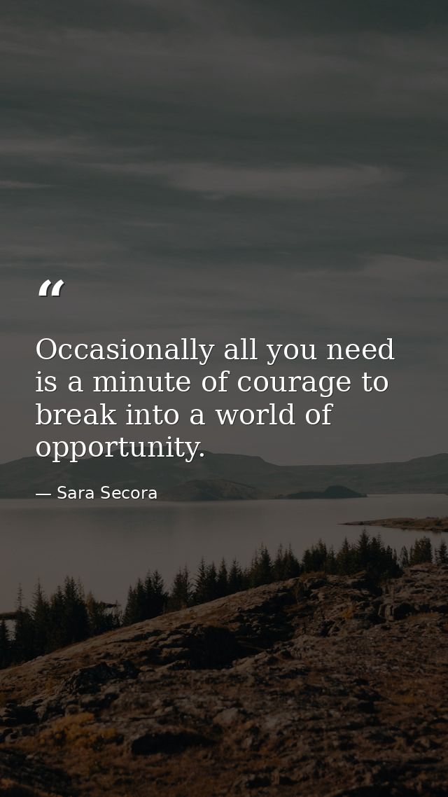 Occasionally all you need is a minute of courage to break into a world of opportunity. — Sara Secora