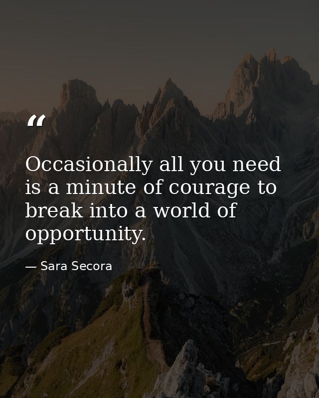 Occasionally all you need is a minute of courage to break into a world of opportunity. — Sara Secora
