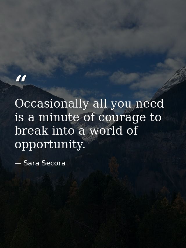 Occasionally all you need is a minute of courage to break into a world of opportunity. — Sara Secora