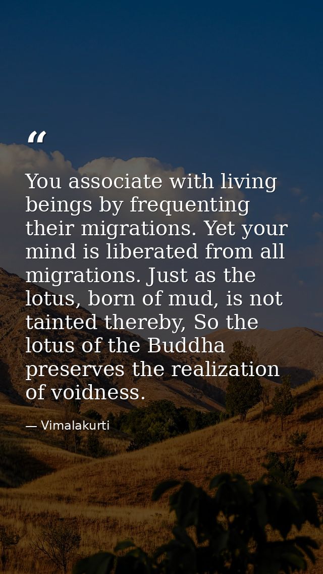 You associate with living beings by frequenting their migrations. Yet your mind is liberated from all migrations. Just a — Vimalakurti