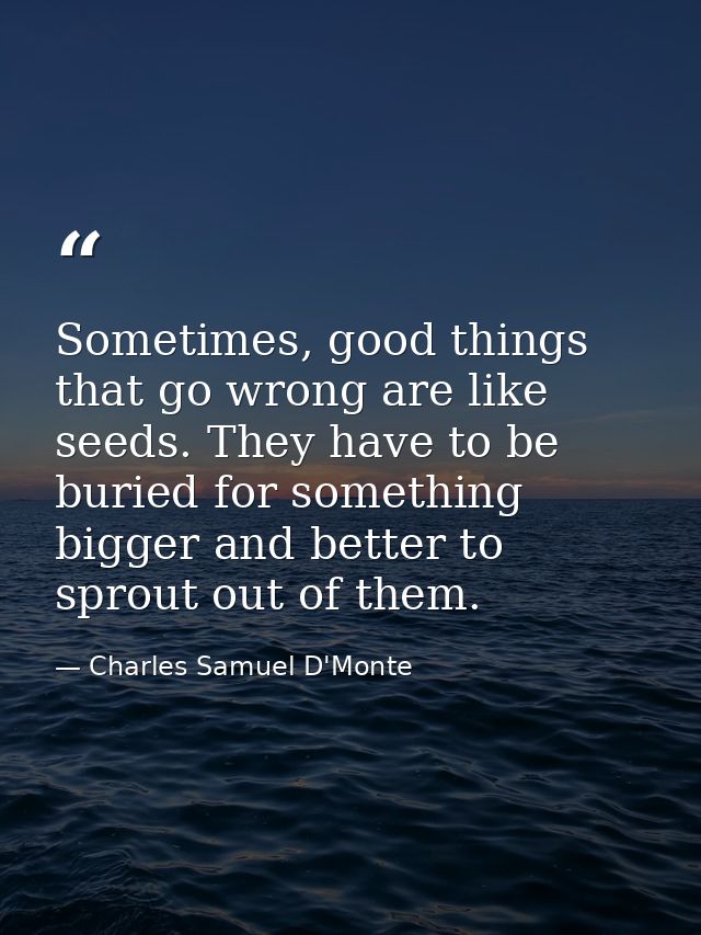 Sometimes, good things that go wrong are like seeds. They have to be buried for something bigger and better to sprout ou — Charles Samuel D'Monte