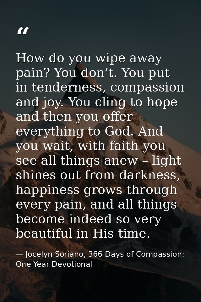 How do you wipe away pain? You don’t. You put in tenderness, compassion and joy. You cling to hope and then you offer ev — Jocelyn Soriano, 366 Days of Compassion: One Year Devotional