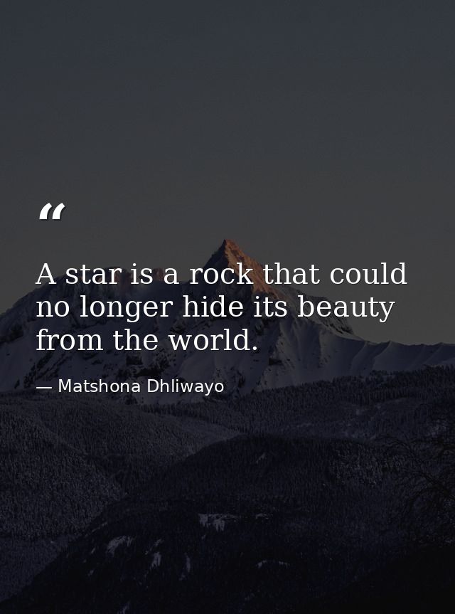 A star is a rock that could no longer hide its beauty from the world. — Matshona Dhliwayo