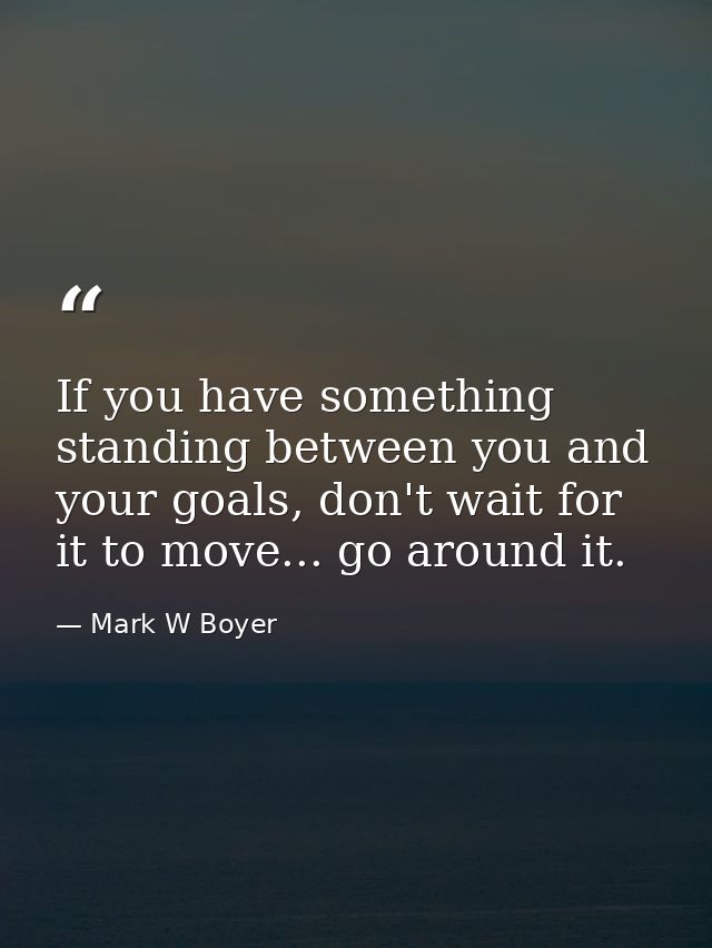 If you have something standing between you and your goals, don't wait for it to move... go around it. — Mark W Boyer