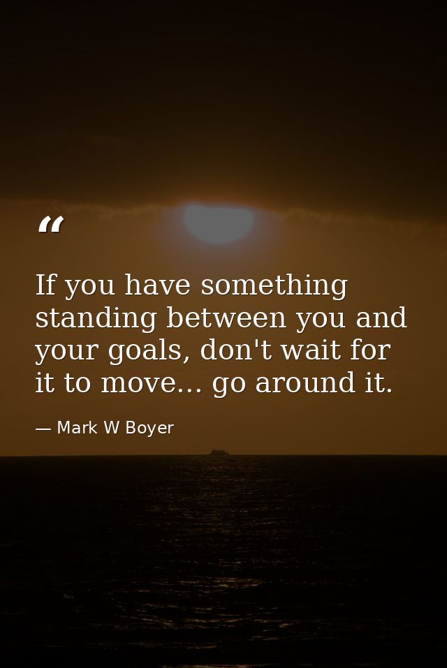 If you have something standing between you and your goals, don't wait for it to move... go around it. — Mark W Boyer