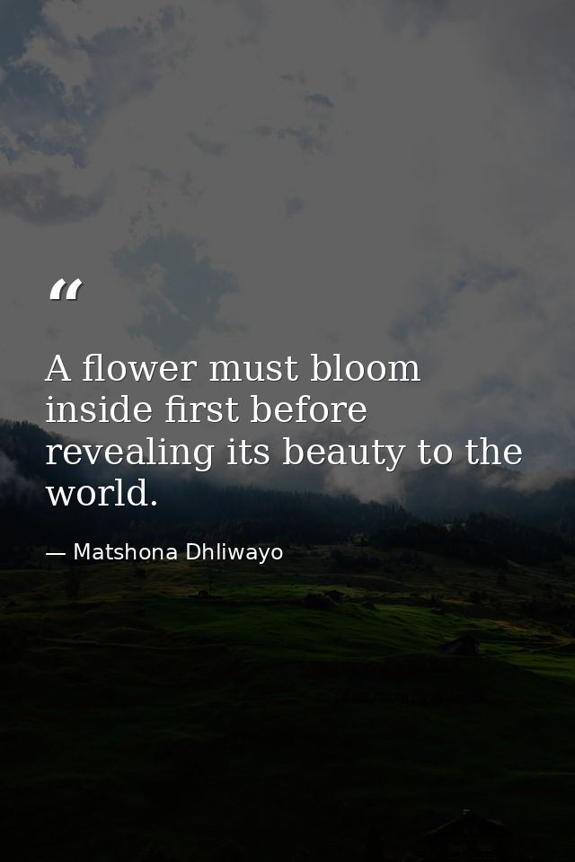 A flower must bloom inside first before revealing its beauty to the world. — Matshona Dhliwayo
