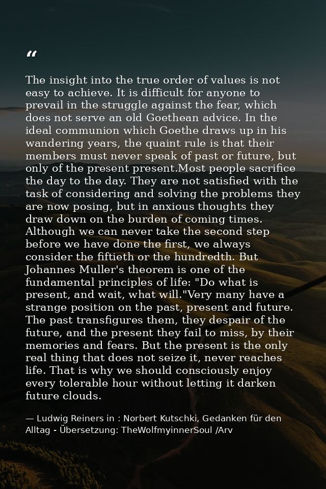 The insight into the true order of values is not easy to achieve. It is difficult for anyone to prevail in the struggle  — Ludwig Reiners in : Norbert Kutschki, Gedanken für den Alltag - Übersetzung: TheWolfmyinnerSoul /Arv