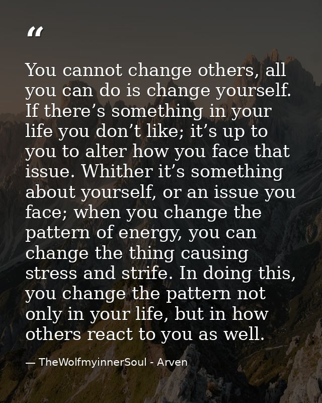 You cannot change others, all you can do is change yourself. If there’s something in your life you don’t like; it’s up t — TheWolfmyinnerSoul - Arven