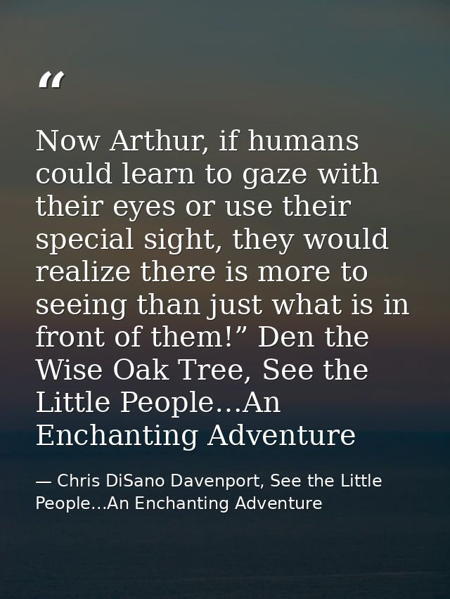 Now Arthur, if humans could learn to gaze with their eyes or use their special sight, they would realize there is more t — Chris DiSano Davenport, See the Little People...An Enchanting Adventure