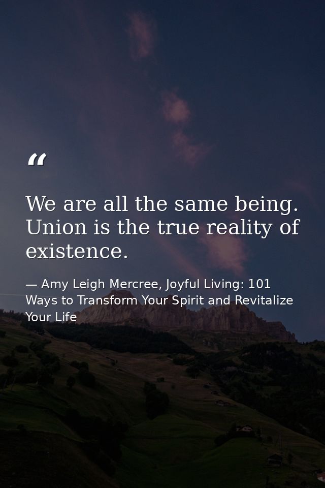 We are all the same being. Union is the true reality of existence. — Amy Leigh Mercree, Joyful Living: 101 Ways to Transform Your Spirit and Revitalize Your Life