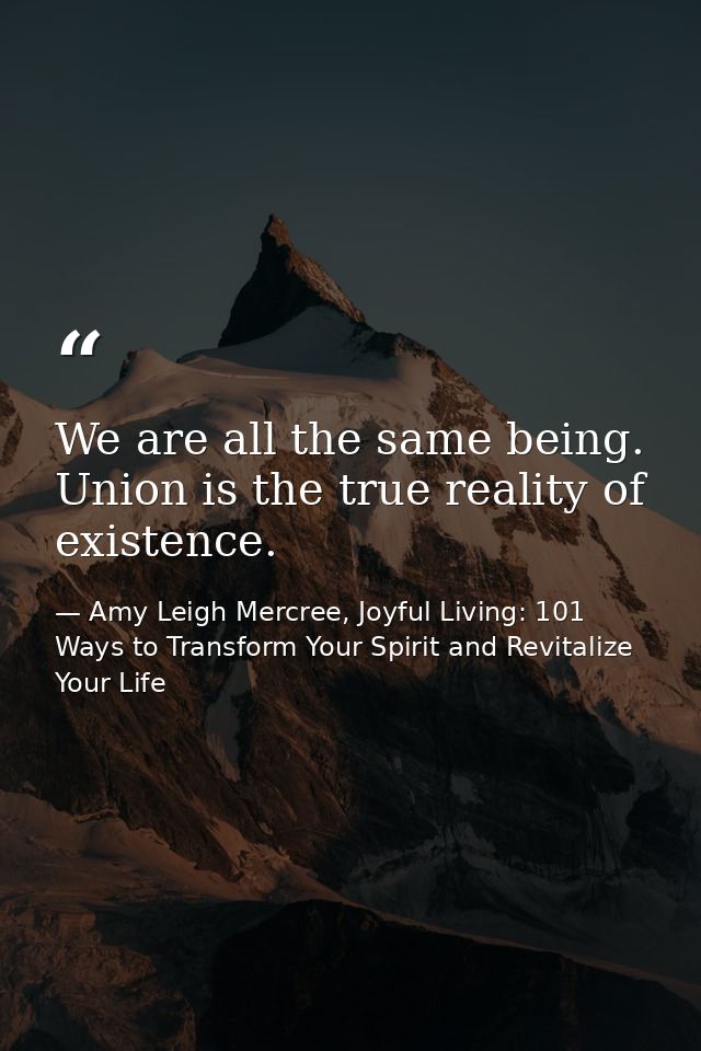 We are all the same being. Union is the true reality of existence. — Amy Leigh Mercree, Joyful Living: 101 Ways to Transform Your Spirit and Revitalize Your Life