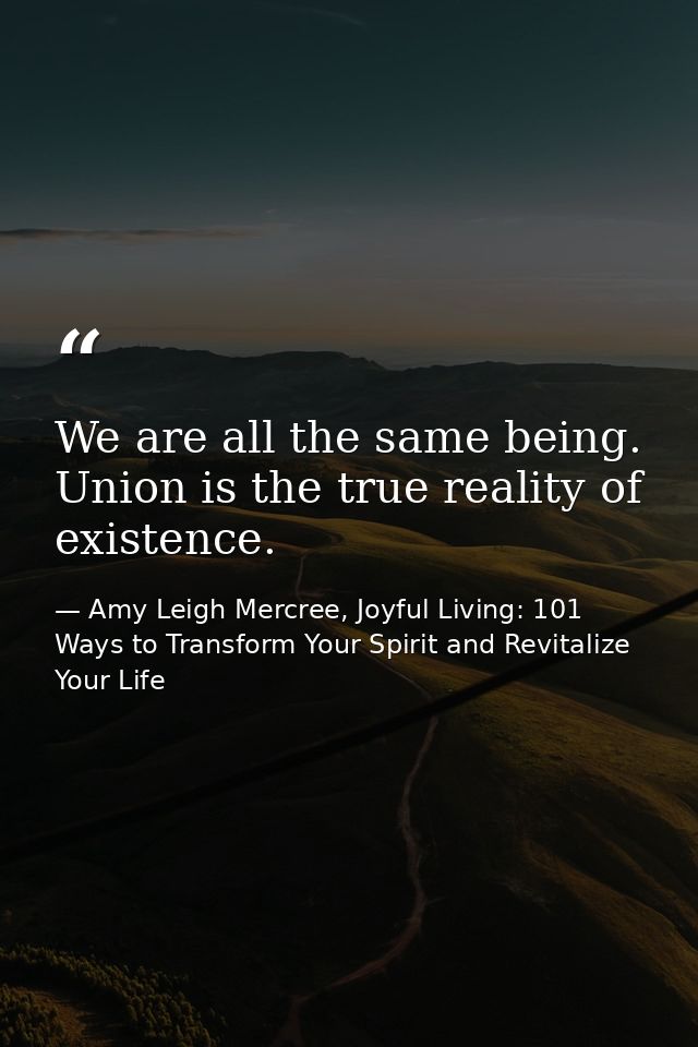 We are all the same being. Union is the true reality of existence. — Amy Leigh Mercree, Joyful Living: 101 Ways to Transform Your Spirit and Revitalize Your Life