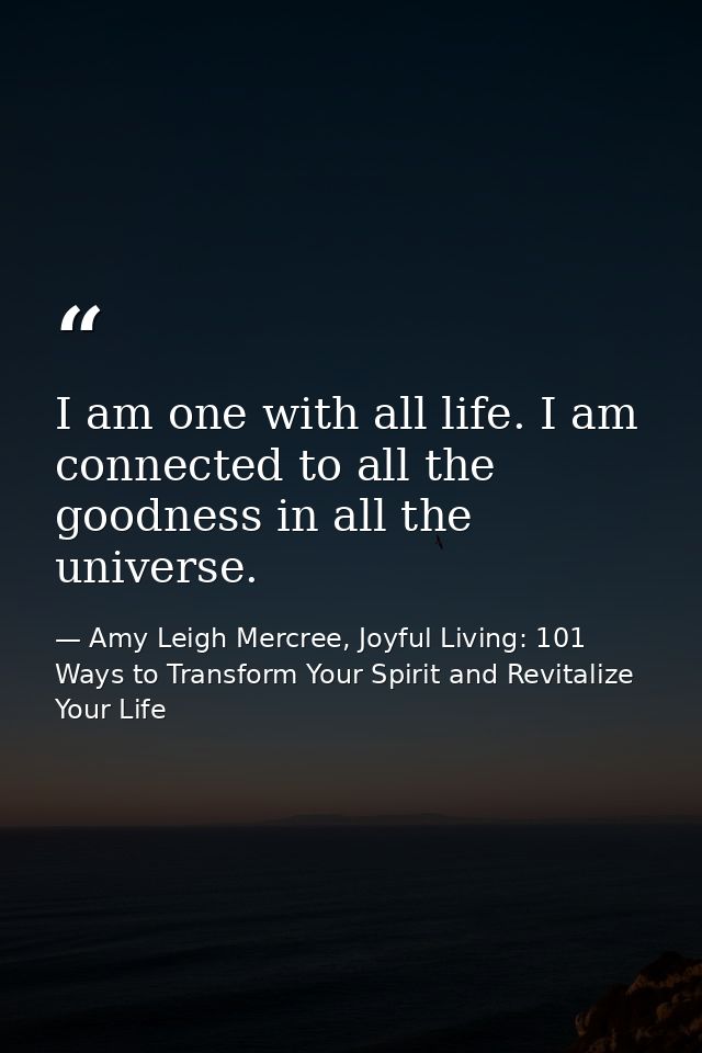 I am one with all life. I am connected to all the goodness in all the universe. — Amy Leigh Mercree, Joyful Living: 101 Ways to Transform Your Spirit and Revitalize Your Life