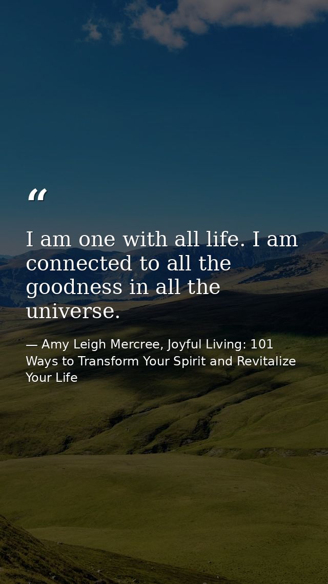 I am one with all life. I am connected to all the goodness in all the universe. — Amy Leigh Mercree, Joyful Living: 101 Ways to Transform Your Spirit and Revitalize Your Life