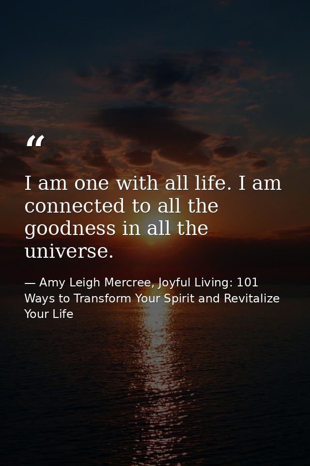 I am one with all life. I am connected to all the goodness in all the universe. — Amy Leigh Mercree, Joyful Living: 101 Ways to Transform Your Spirit and Revitalize Your Life
