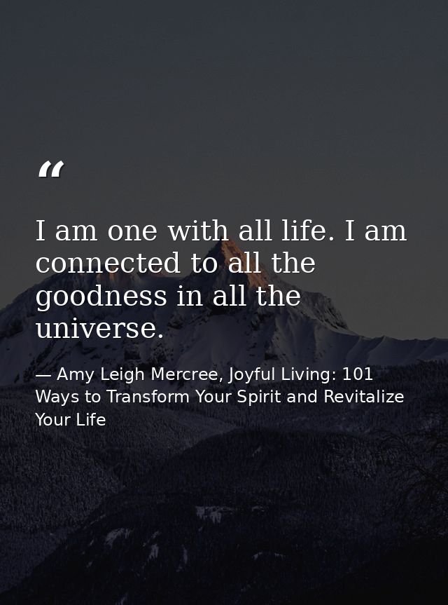 I am one with all life. I am connected to all the goodness in all the universe. — Amy Leigh Mercree, Joyful Living: 101 Ways to Transform Your Spirit and Revitalize Your Life
