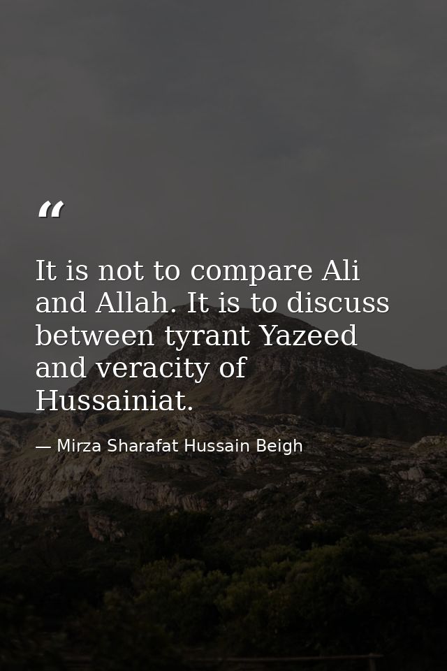 It is not to compare Ali and Allah. It is to discuss between tyrant Yazeed and veracity of Hussainiat. — Mirza Sharafat Hussain Beigh