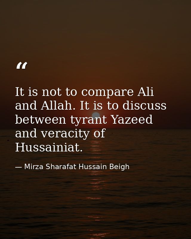 It is not to compare Ali and Allah. It is to discuss between tyrant Yazeed and veracity of Hussainiat. — Mirza Sharafat Hussain Beigh