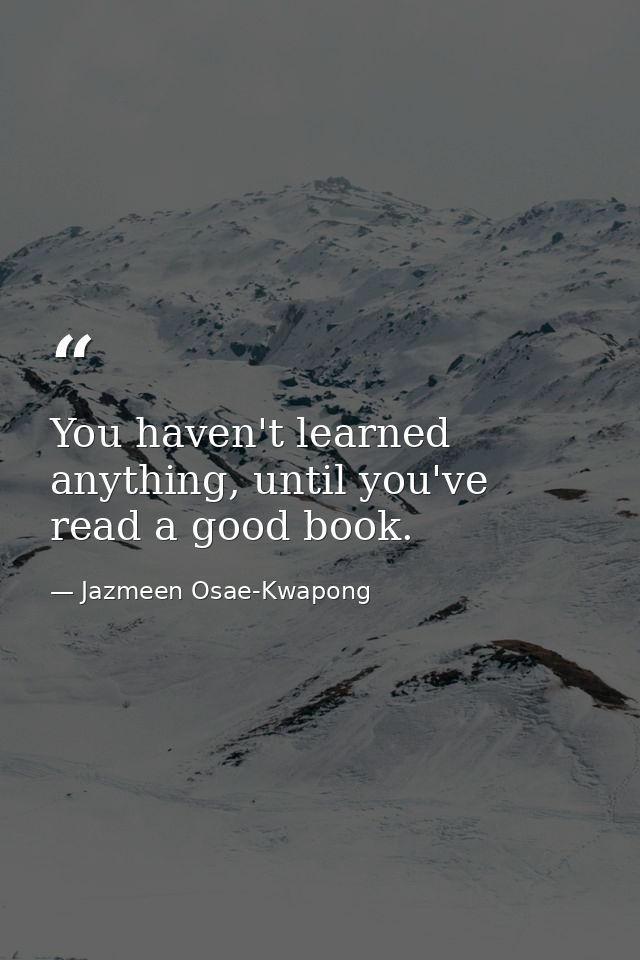 You haven't learned anything, until you've read a good book. — Jazmeen Osae-Kwapong