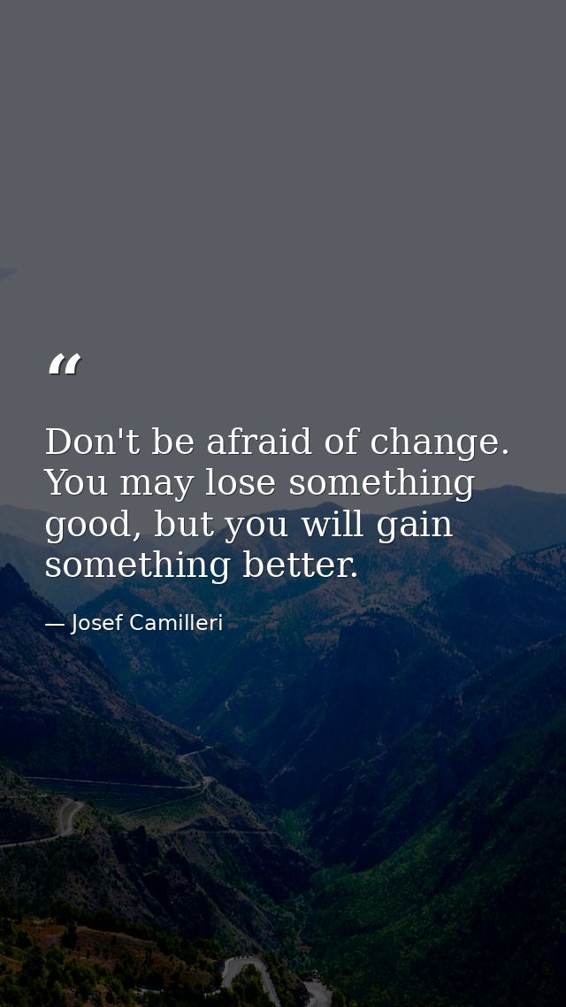 Don't be afraid of change. You may lose something good, but you will gain something better. — Josef Camilleri